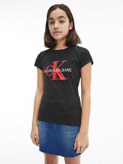 Calvin Klein Ruhák HU353789 | Calvin Klein Embroidered Logo Lány Póló Fekete